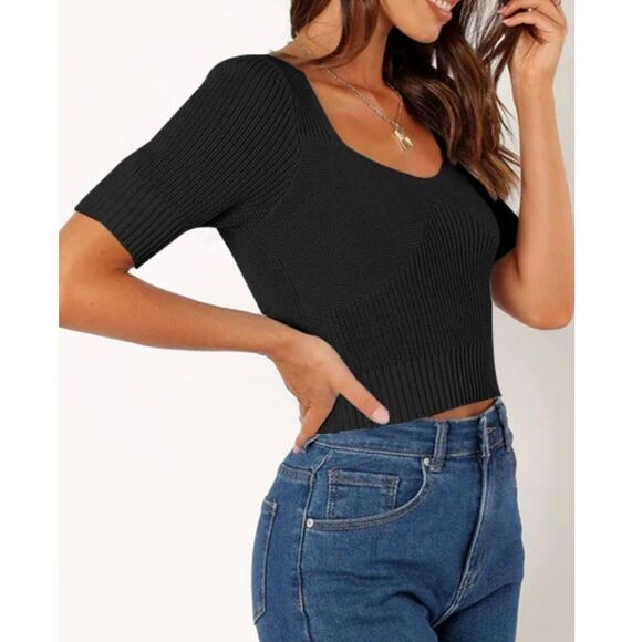 Womens Short Sleeve Crop Sweaters - Set of 2 - Picture 3 of 9